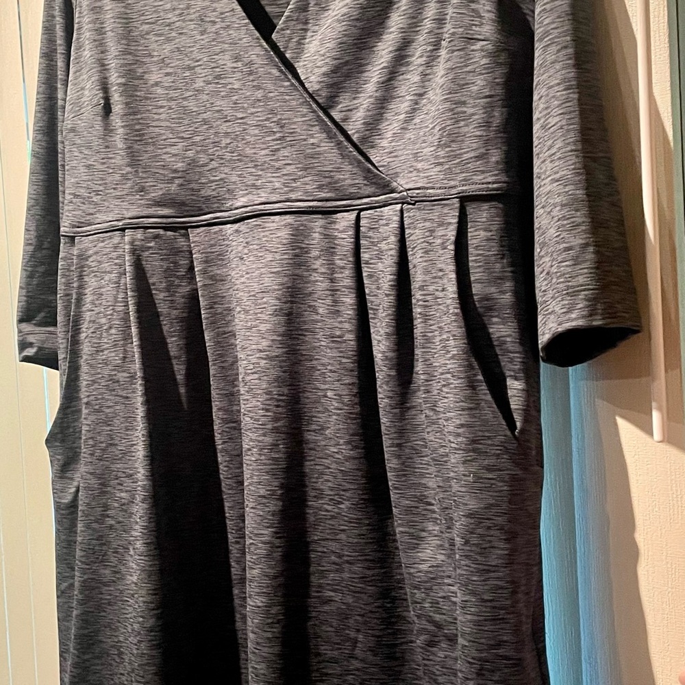 Eddie Bauer Blue-Gray V-Neck 3/4 Sleeve Dress w POCKETS SZ XL NWOT